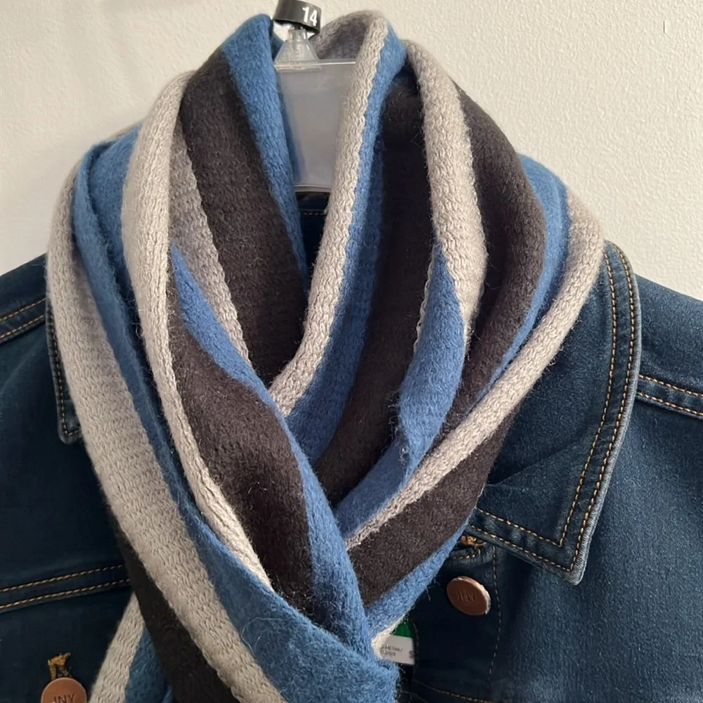 NWT XMI Striped Scarf in Blue, Black, and Gray